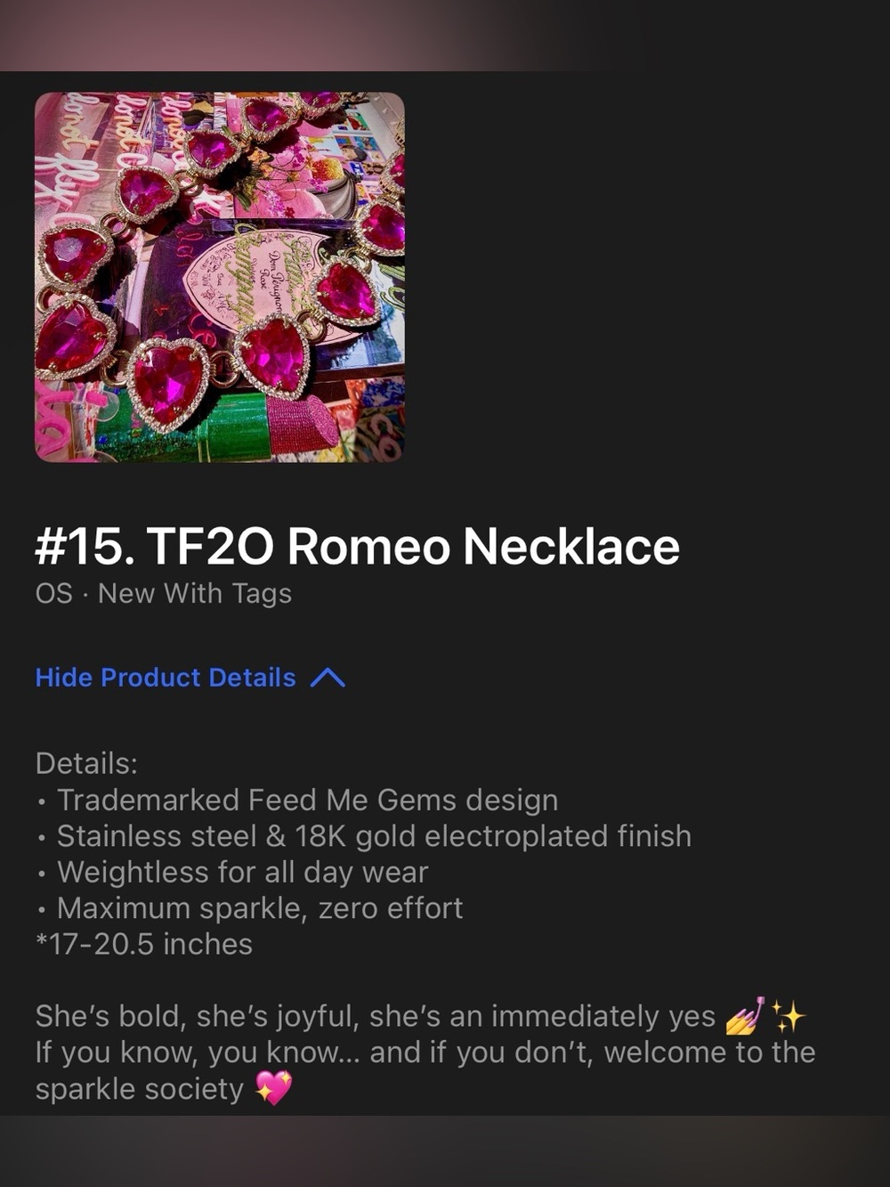 Feed Me Gems TF20 Romeo Necklace New $137 - Picture 4 of 5